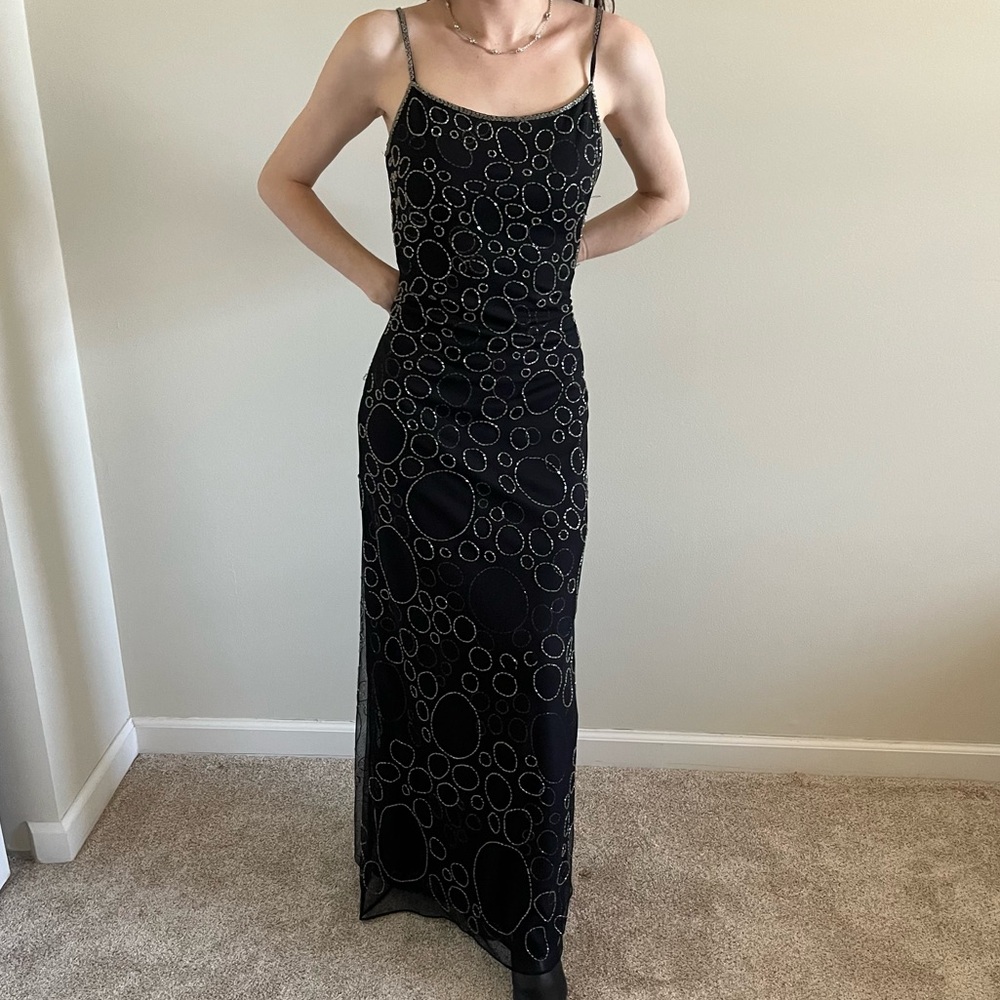 Vintage Y2K / 90s Cache hand beaded floor length evening dress